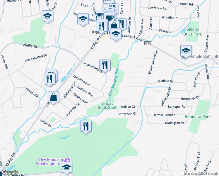 map of restaurants, bars, coffee shops, grocery stores, and more near 11 McGrogan Ct in Wayne
