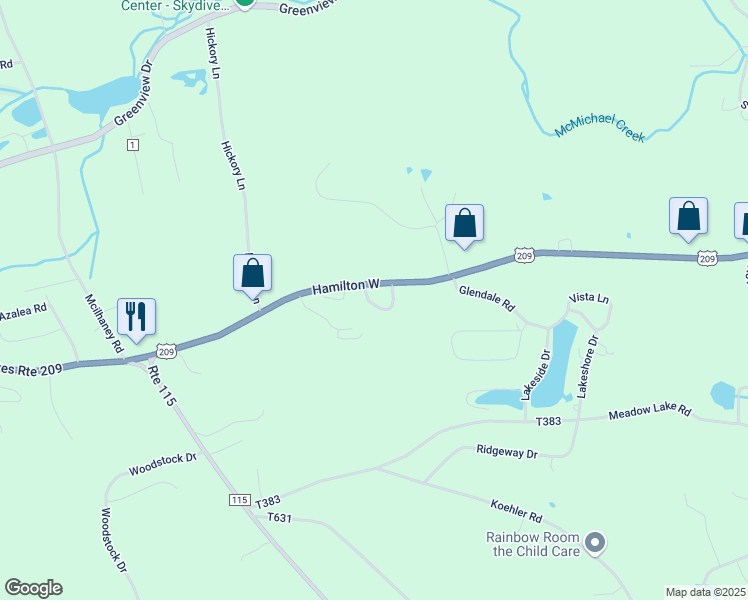 map of restaurants, bars, coffee shops, grocery stores, and more near 307 Adams Drive in Effort