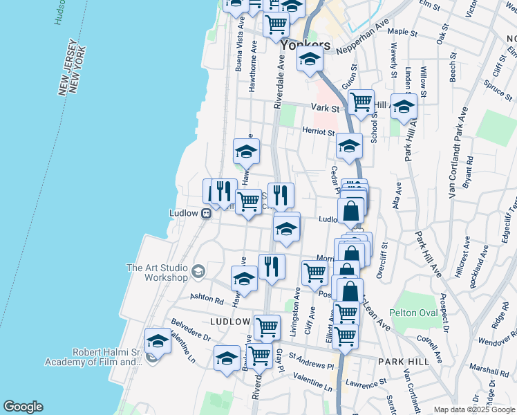 map of restaurants, bars, coffee shops, grocery stores, and more near 236 Hawthorne Avenue in Yonkers