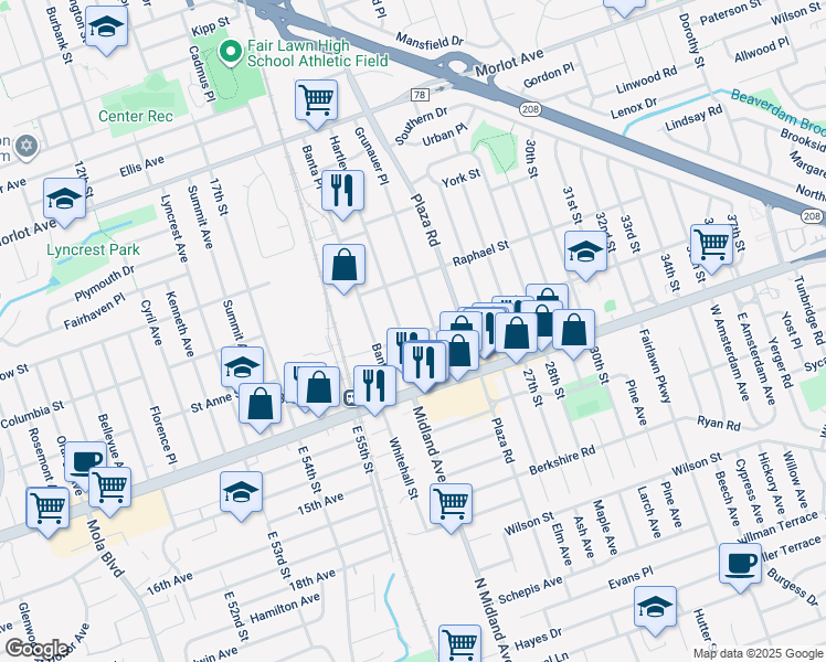 map of restaurants, bars, coffee shops, grocery stores, and more near 23-07 Rosalie Street in Fair Lawn