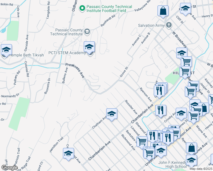 map of restaurants, bars, coffee shops, grocery stores, and more near 15 Ford Road in Haledon