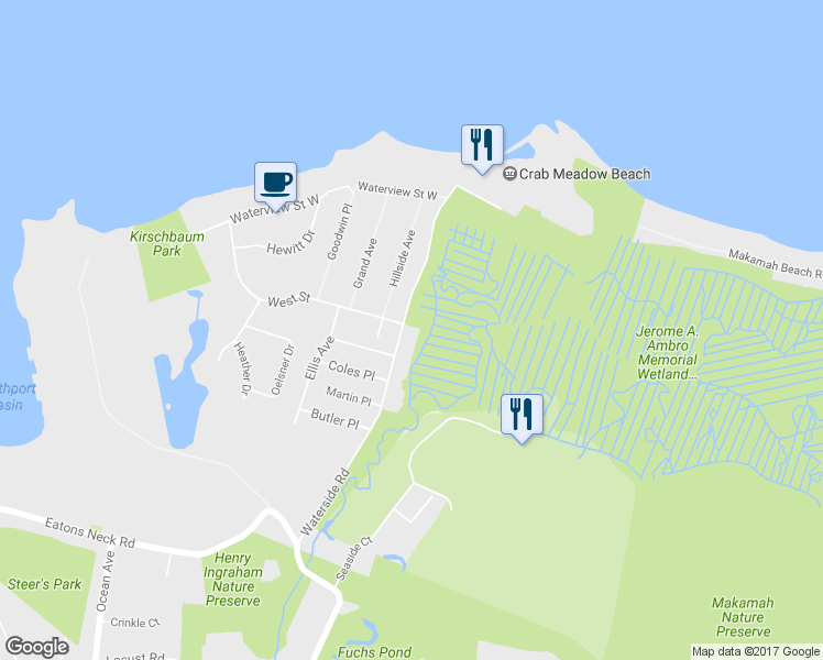 map of restaurants, bars, coffee shops, grocery stores, and more near 354 Waterside Road in Northport