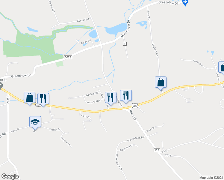 map of restaurants, bars, coffee shops, grocery stores, and more near 449 Mcilhaney Road in Stroudsburg