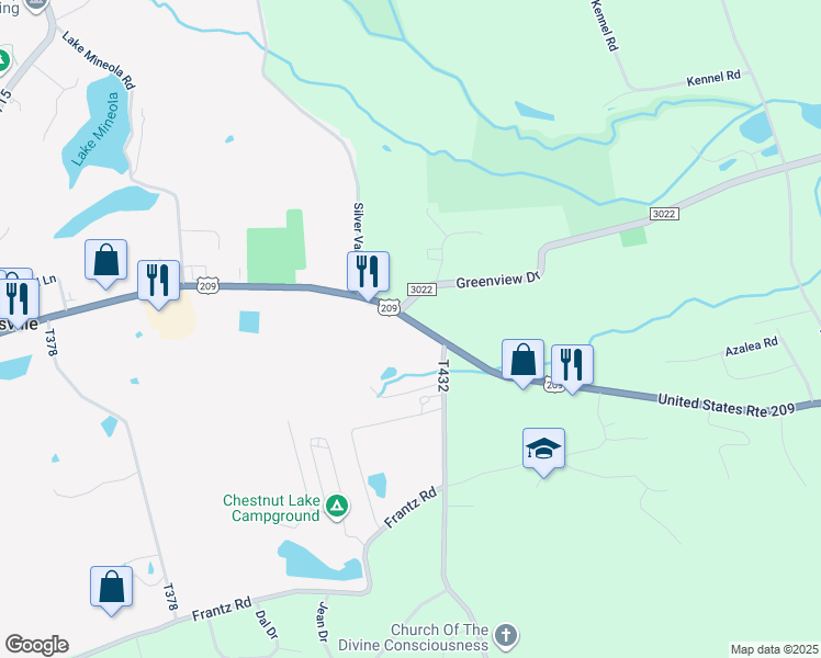 map of restaurants, bars, coffee shops, grocery stores, and more near 1974 U.S. 209 in Brodheadsville