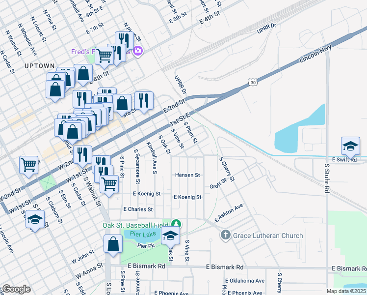 map of restaurants, bars, coffee shops, grocery stores, and more near 500 Yund Street in Grand Island