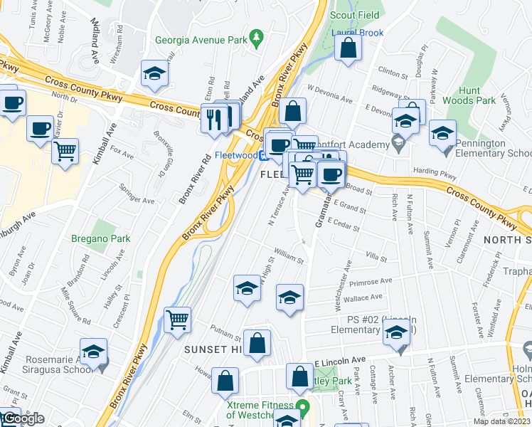 map of restaurants, bars, coffee shops, grocery stores, and more near 642 Locust Street in Mount Vernon