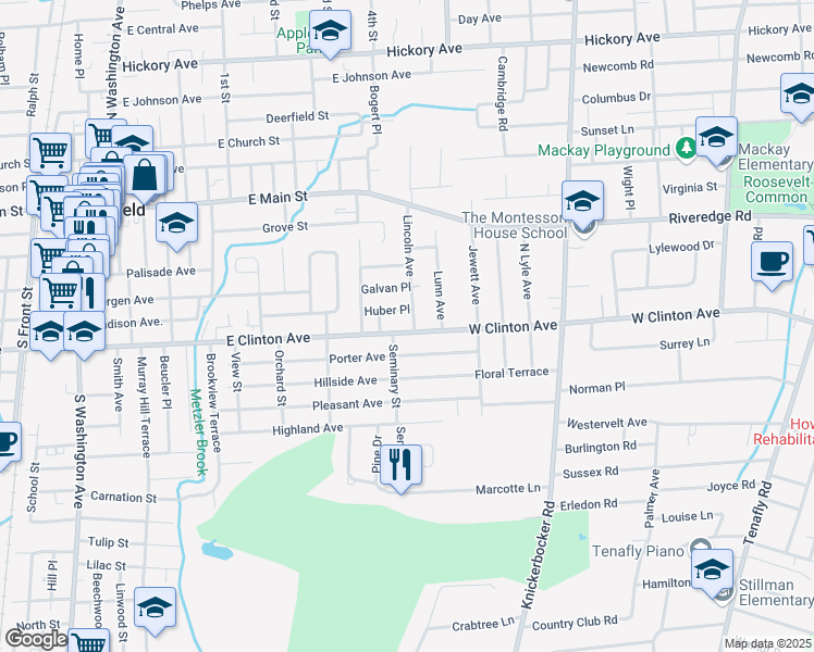 map of restaurants, bars, coffee shops, grocery stores, and more near 287 East Clinton Avenue in Bergenfield