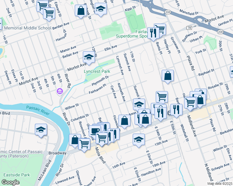map of restaurants, bars, coffee shops, grocery stores, and more near 3-33 Cyril Avenue in Fair Lawn