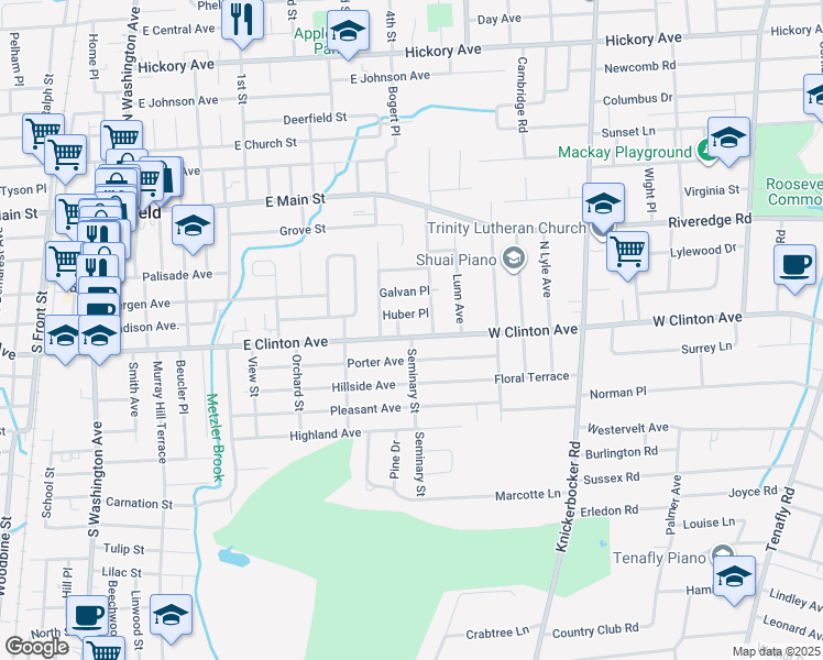 map of restaurants, bars, coffee shops, grocery stores, and more near 287 East Clinton Avenue in Bergenfield