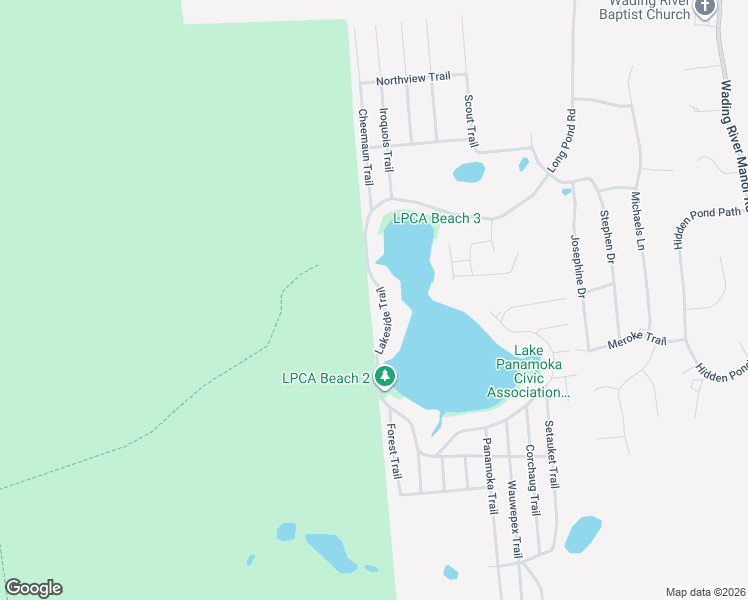 map of restaurants, bars, coffee shops, grocery stores, and more near 184 Lakeside Trail in Ridge