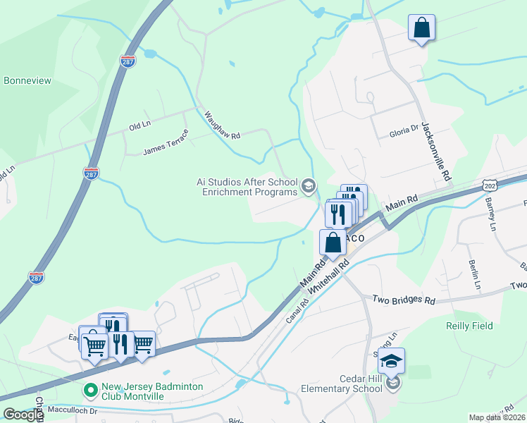map of restaurants, bars, coffee shops, grocery stores, and more near 17 Duynecrest Road in Montville