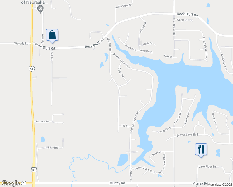 map of restaurants, bars, coffee shops, grocery stores, and more near 9216 Monroe Road in Plattsmouth