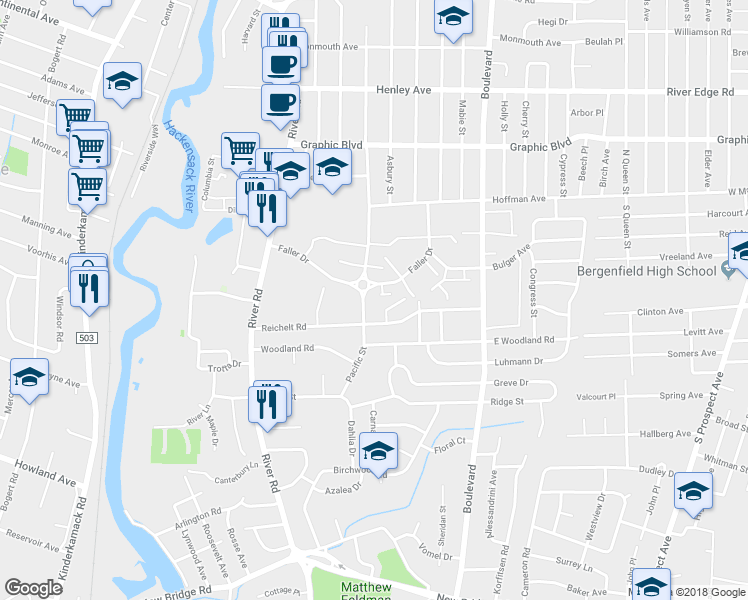 map of restaurants, bars, coffee shops, grocery stores, and more near 931 Pacific Street in New Milford