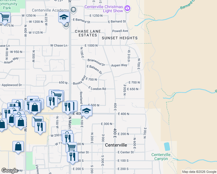 map of restaurants, bars, coffee shops, grocery stores, and more near 357 London Road in Centerville