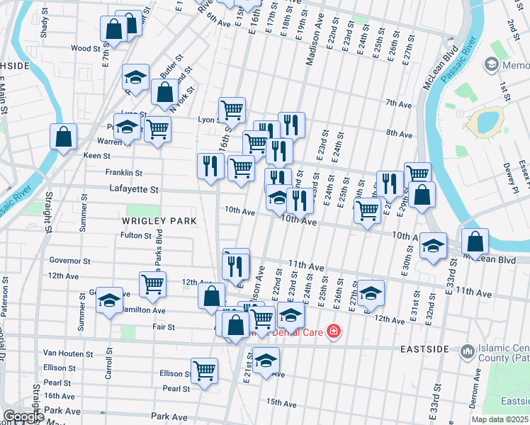 map of restaurants, bars, coffee shops, grocery stores, and more near 305 10th Avenue in Paterson