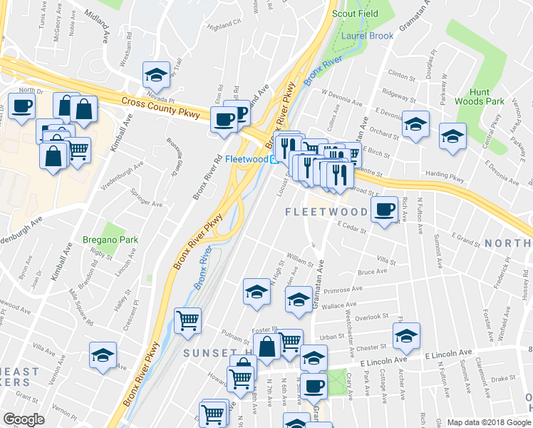 map of restaurants, bars, coffee shops, grocery stores, and more near 629 North MacQuesten Parkway in Mount Vernon