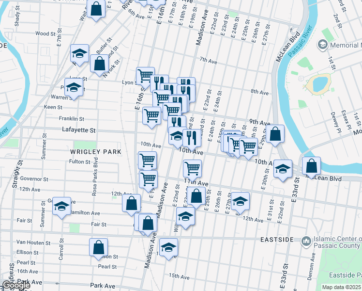 map of restaurants, bars, coffee shops, grocery stores, and more near 468 East 22nd Street in Paterson