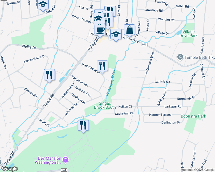 map of restaurants, bars, coffee shops, grocery stores, and more near 11 McGrogan Court in Wayne