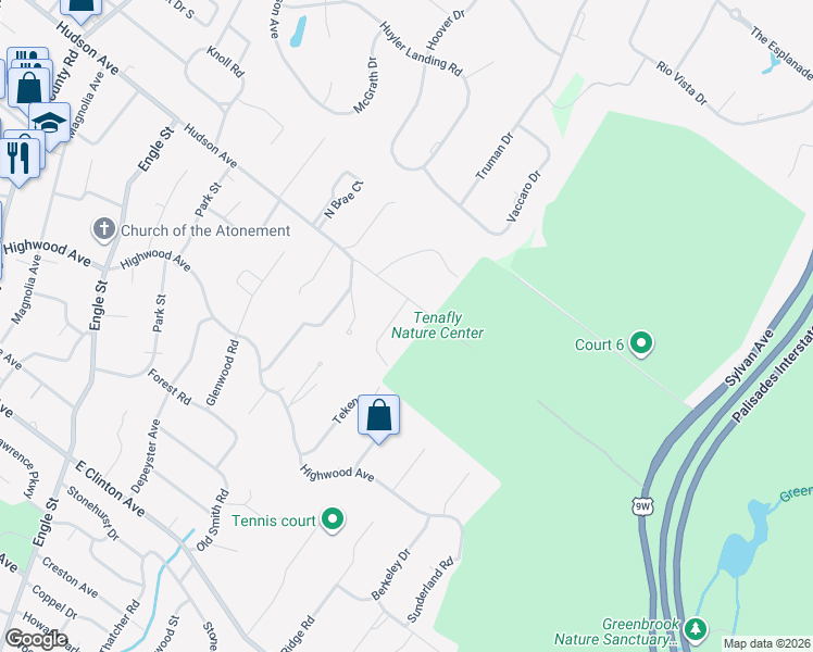 map of restaurants, bars, coffee shops, grocery stores, and more near 313 Hudson Avenue in Tenafly