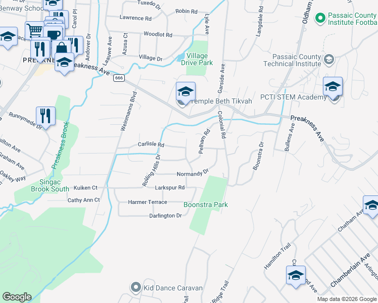 map of restaurants, bars, coffee shops, grocery stores, and more near 22 Chadwick Road in Wayne