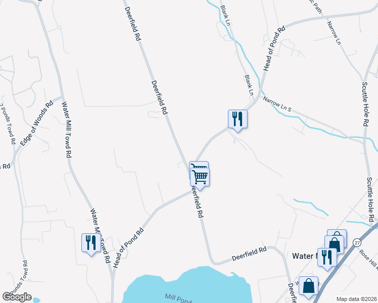 map of restaurants, bars, coffee shops, grocery stores, and more near 635 Deerfield Road in Water Mill