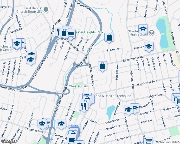 map of restaurants, bars, coffee shops, grocery stores, and more near 781 Pelhamdale Avenue in Village of Pelham
