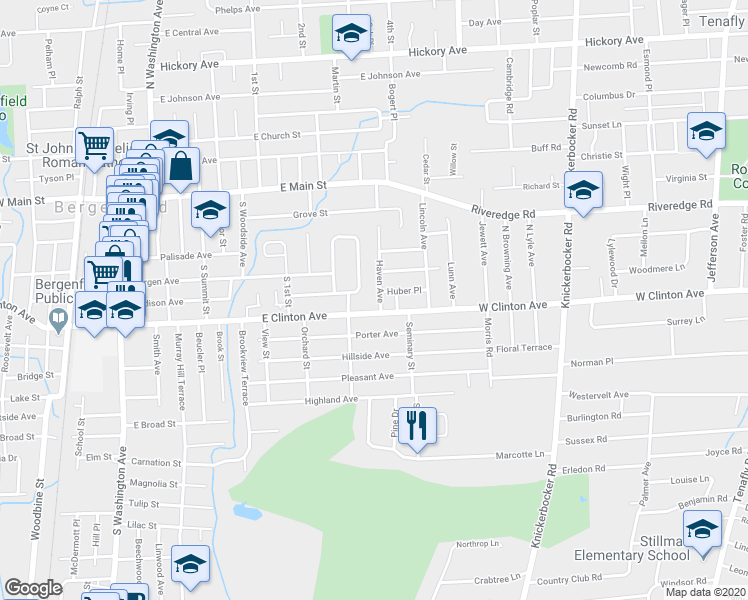 map of restaurants, bars, coffee shops, grocery stores, and more near 120 Haven Avenue in Bergenfield