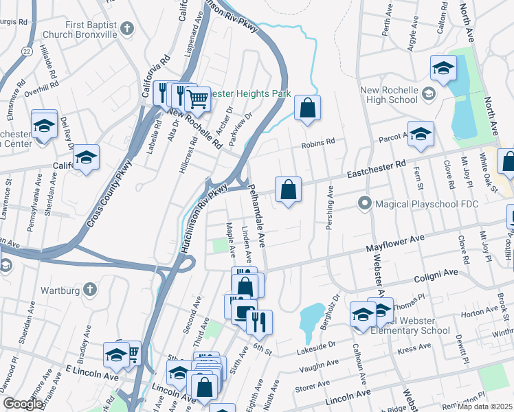 map of restaurants, bars, coffee shops, grocery stores, and more near 781 Pelhamdale Avenue in Village of Pelham