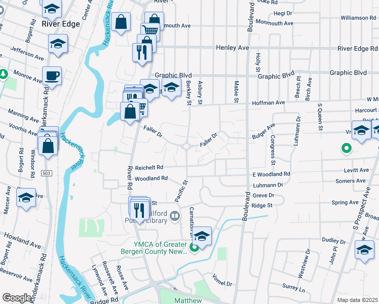 map of restaurants, bars, coffee shops, grocery stores, and more near 931 Pacific Street in New Milford