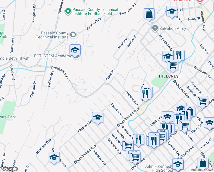 map of restaurants, bars, coffee shops, grocery stores, and more near 555 Preakness Avenue in Paterson