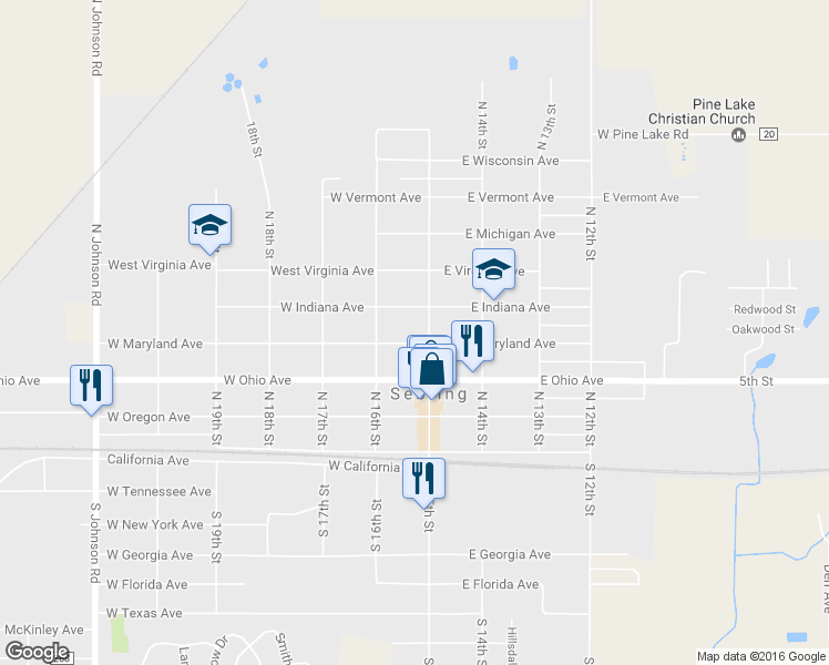 map of restaurants, bars, coffee shops, grocery stores, and more near 126 West Maryland Avenue in Sebring