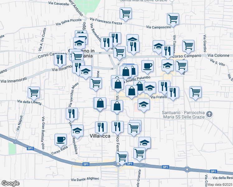 map of restaurants, bars, coffee shops, grocery stores, and more near 70 Via Aviere Mario Pirozzi in Giugliano in Campania