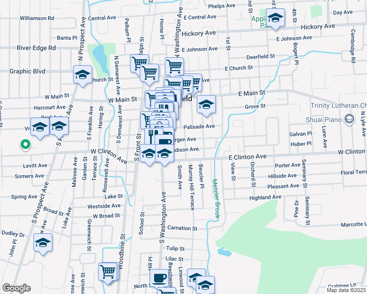 map of restaurants, bars, coffee shops, grocery stores, and more near 52 James Street in Bergenfield