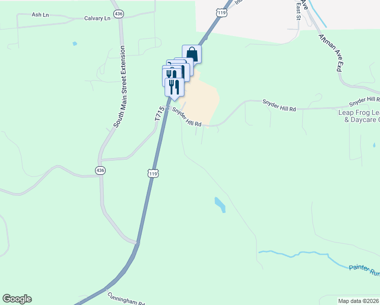 map of restaurants, bars, coffee shops, grocery stores, and more near 129 Beyer Road in Punxsutawney