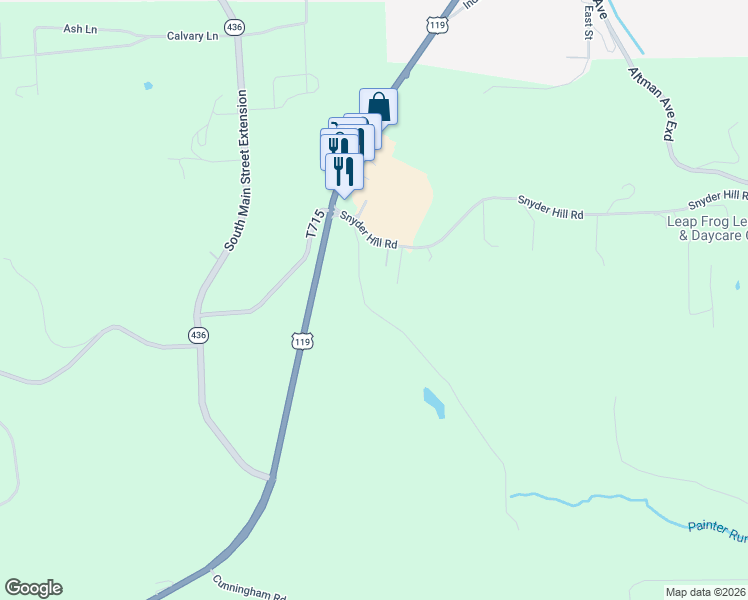 map of restaurants, bars, coffee shops, grocery stores, and more near 129 Beyer Road in Punxsutawney