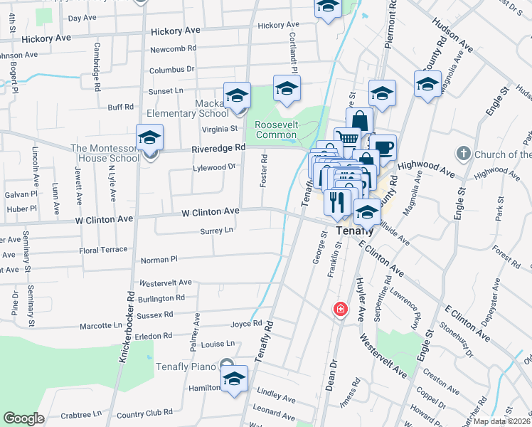 map of restaurants, bars, coffee shops, grocery stores, and more near 8 Cameron Road in Tenafly