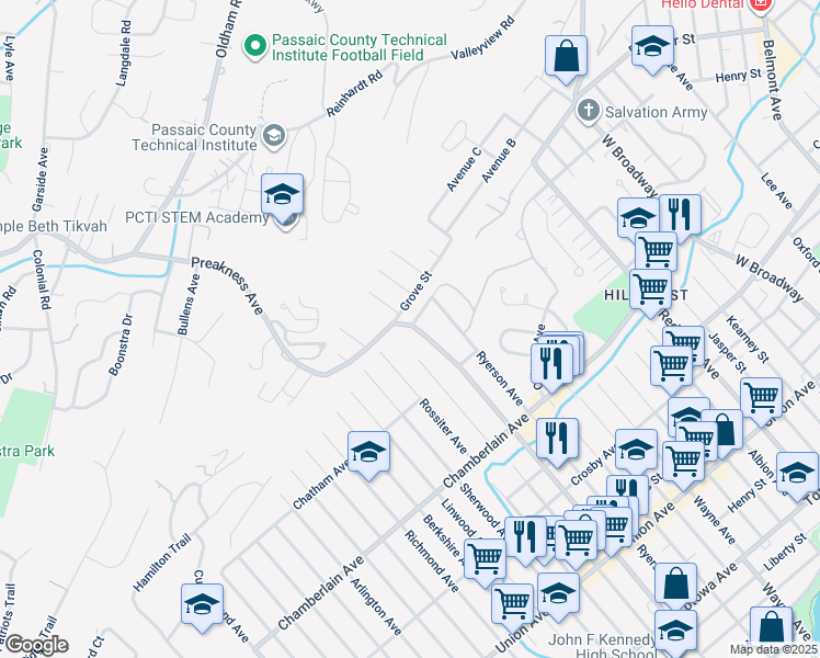 map of restaurants, bars, coffee shops, grocery stores, and more near 464 Preakness Avenue in Paterson