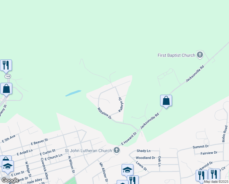 map of restaurants, bars, coffee shops, grocery stores, and more near 194 Kathryn Drive in Bellefonte