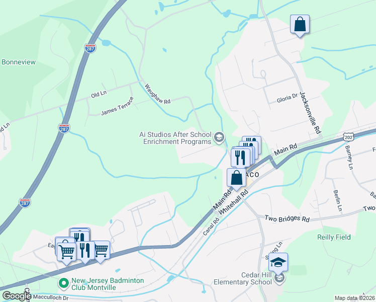 map of restaurants, bars, coffee shops, grocery stores, and more near 17 Duynecrest Drive in Montville