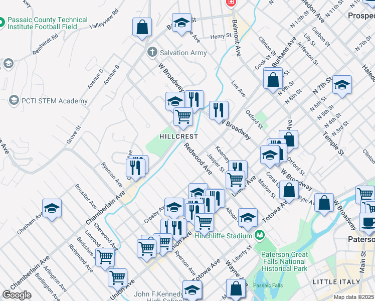 map of restaurants, bars, coffee shops, grocery stores, and more near 192 Albion Avenue in Paterson