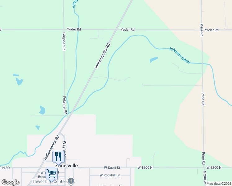 map of restaurants, bars, coffee shops, grocery stores, and more near 16907 Indianapolis Road in Yoder