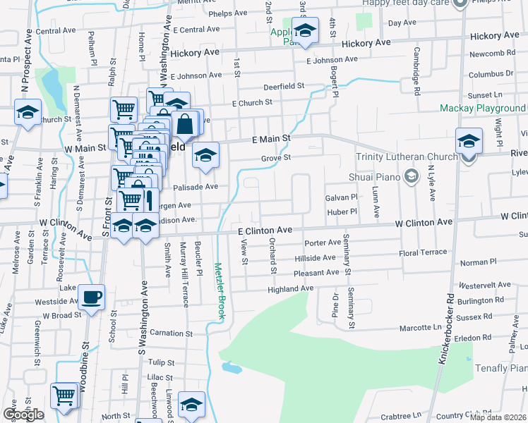 map of restaurants, bars, coffee shops, grocery stores, and more near 186 Carlson Place in Bergenfield