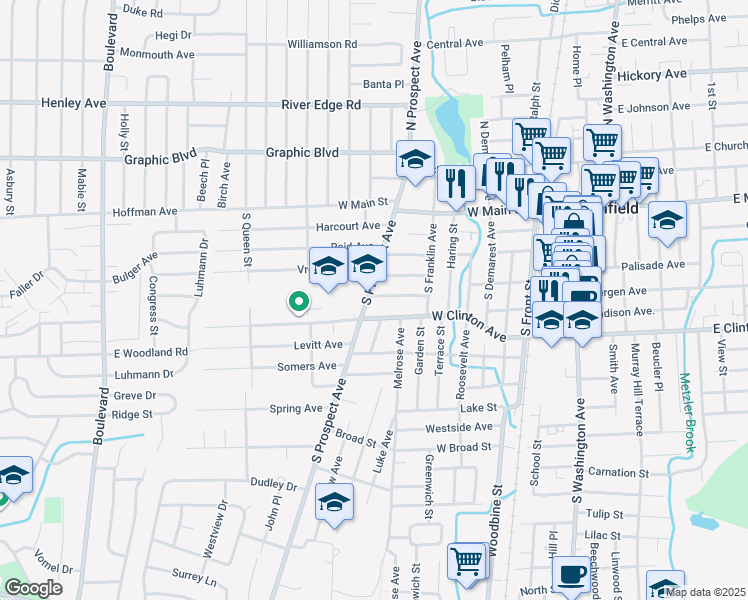 map of restaurants, bars, coffee shops, grocery stores, and more near 181 West Clinton Avenue in Bergenfield