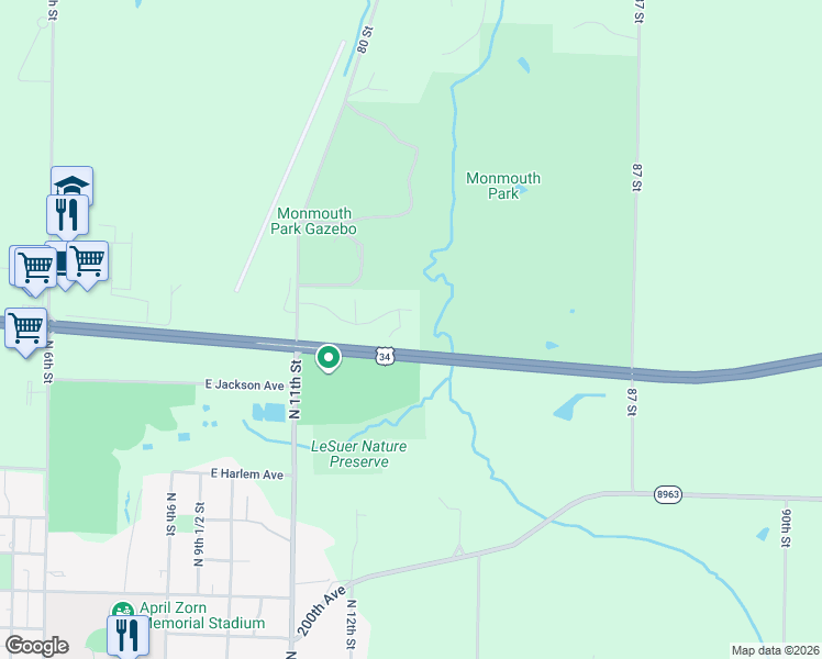 map of restaurants, bars, coffee shops, grocery stores, and more near State Highway 164 in Monmouth