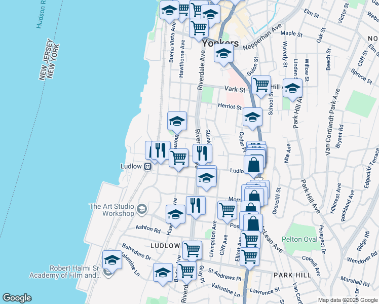 map of restaurants, bars, coffee shops, grocery stores, and more near 236 Hawthorne Avenue in Yonkers