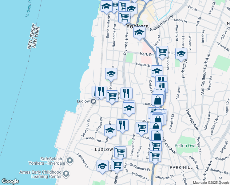 map of restaurants, bars, coffee shops, grocery stores, and more near 236 Hawthorne Avenue in Yonkers