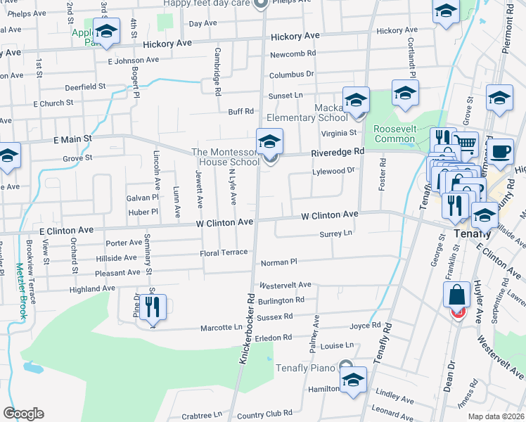 map of restaurants, bars, coffee shops, grocery stores, and more near 252 West Clinton Avenue in Tenafly
