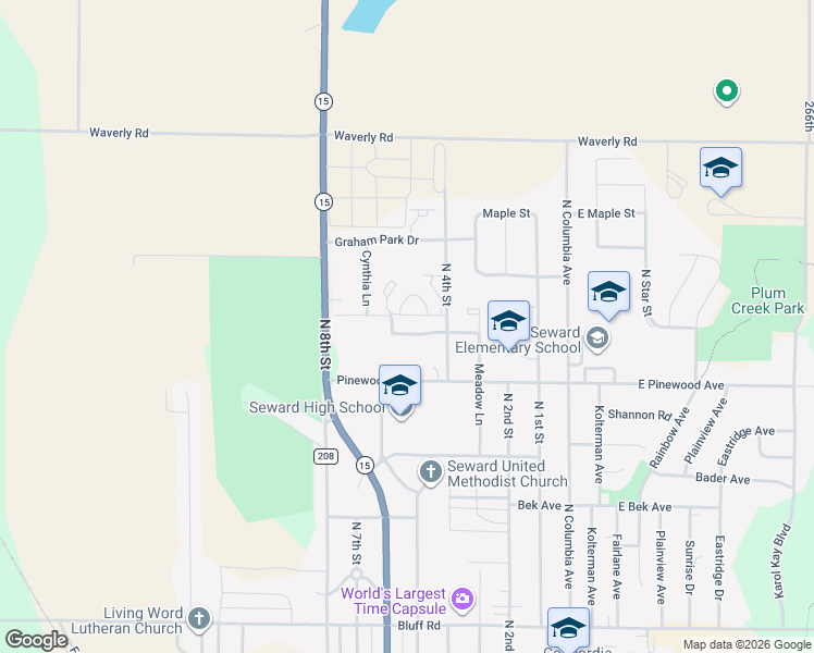 map of restaurants, bars, coffee shops, grocery stores, and more near 497 Church Street in Seward
