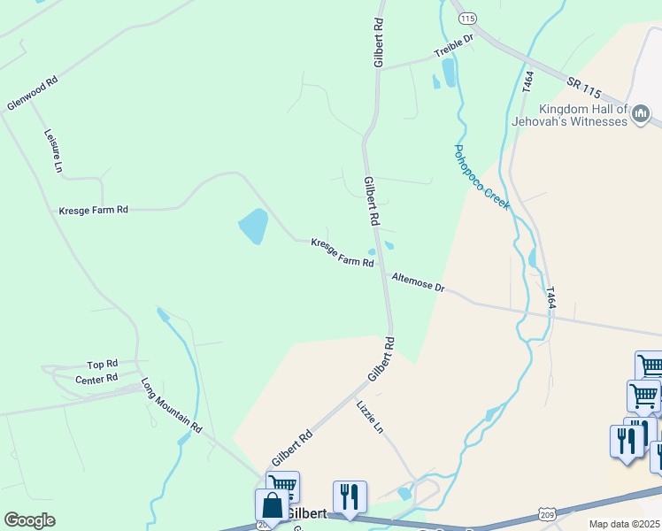 map of restaurants, bars, coffee shops, grocery stores, and more near 278 Kresge Farm Road in Effort