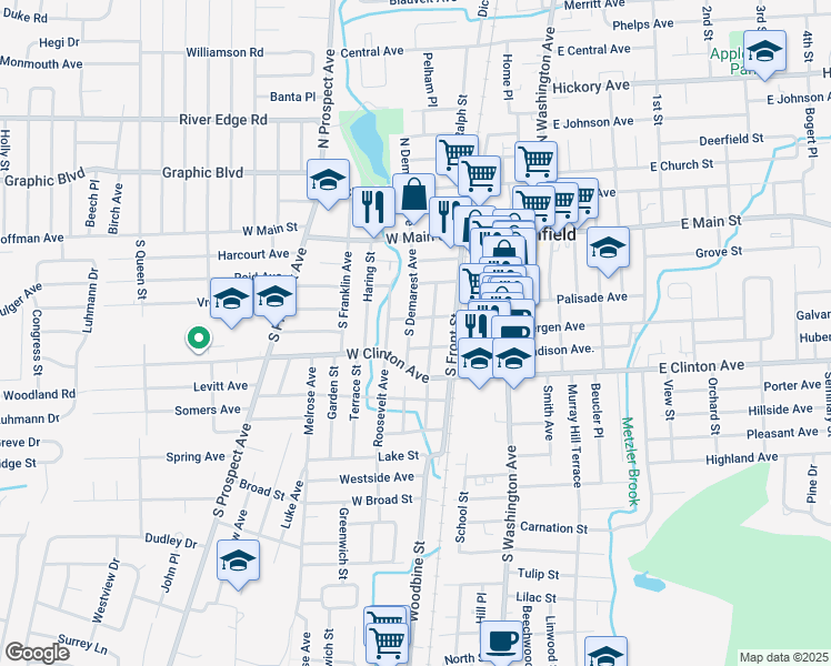 map of restaurants, bars, coffee shops, grocery stores, and more near 92 South Demarest Avenue in Bergenfield